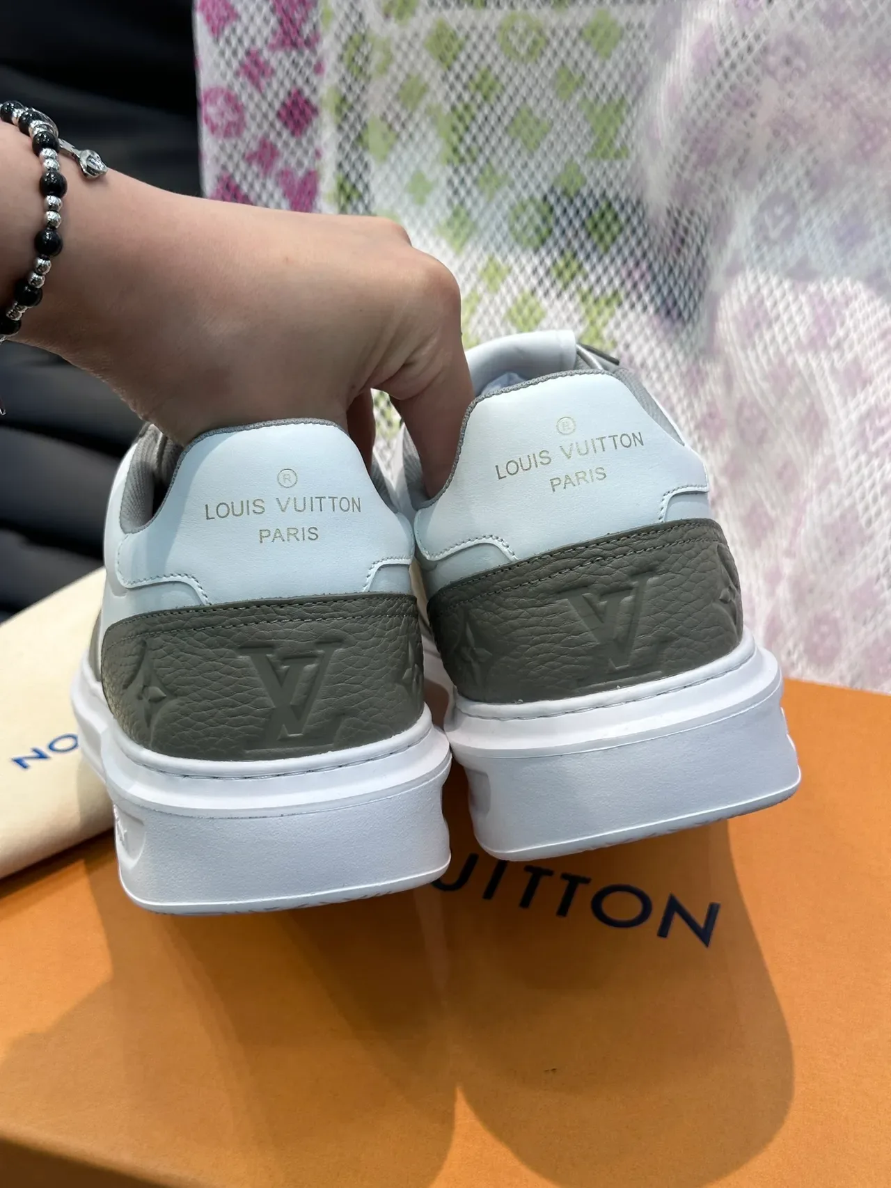 Louis Vuitton LV Trainer White Gray Perforated Leather Upper Two-Tone Lifestyle Sneakers 3