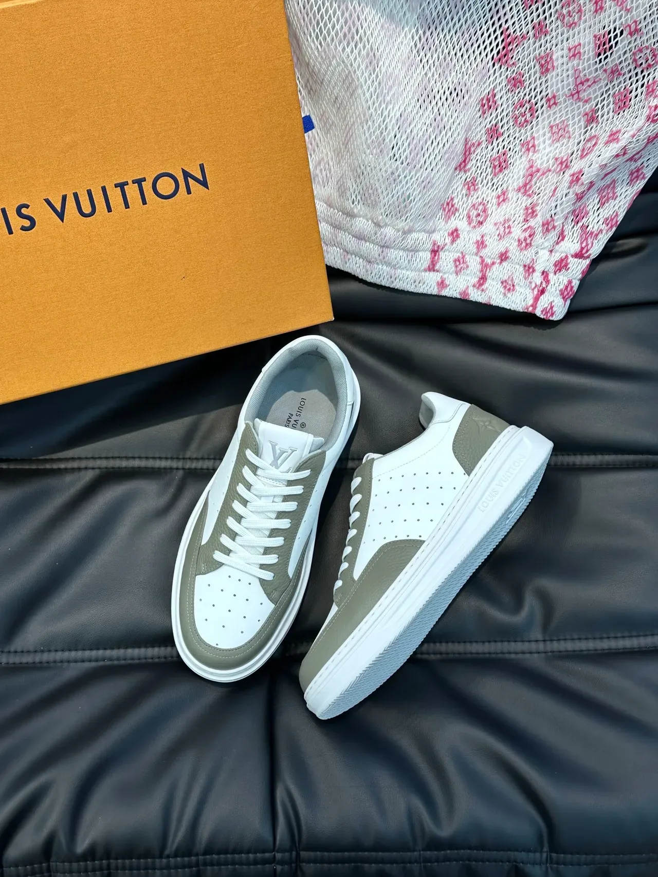 Louis Vuitton LV Trainer White Gray Perforated Leather Upper Two-Tone Lifestyle Sneakers 4