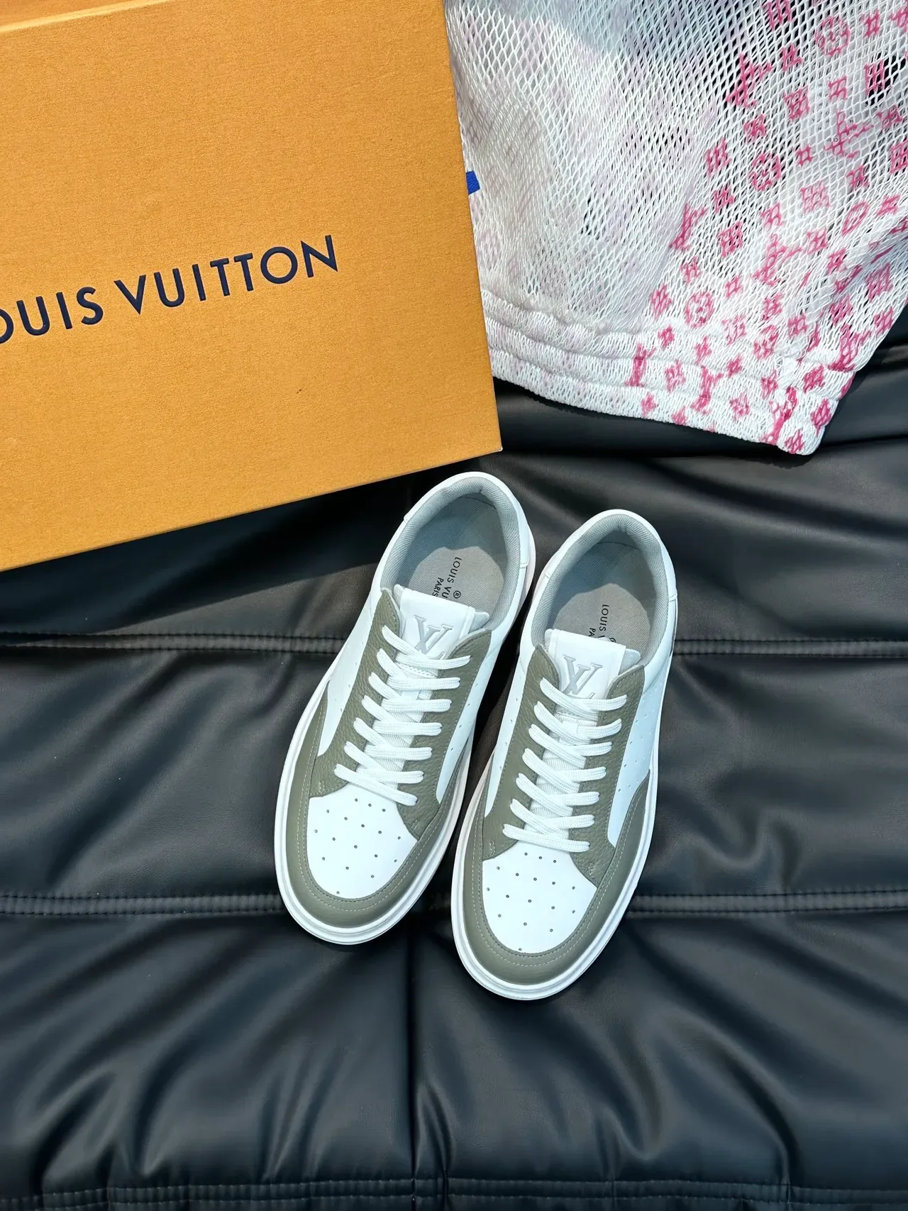 Louis Vuitton LV Trainer White Gray Perforated Leather Upper Two-Tone Lifestyle Sneakers 5