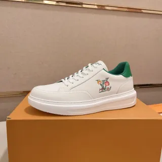 Louis Vuitton LV Trainer Blanco y Verde Cuero Superior Bordado Floral Monogram Zapatillas Lifestyle