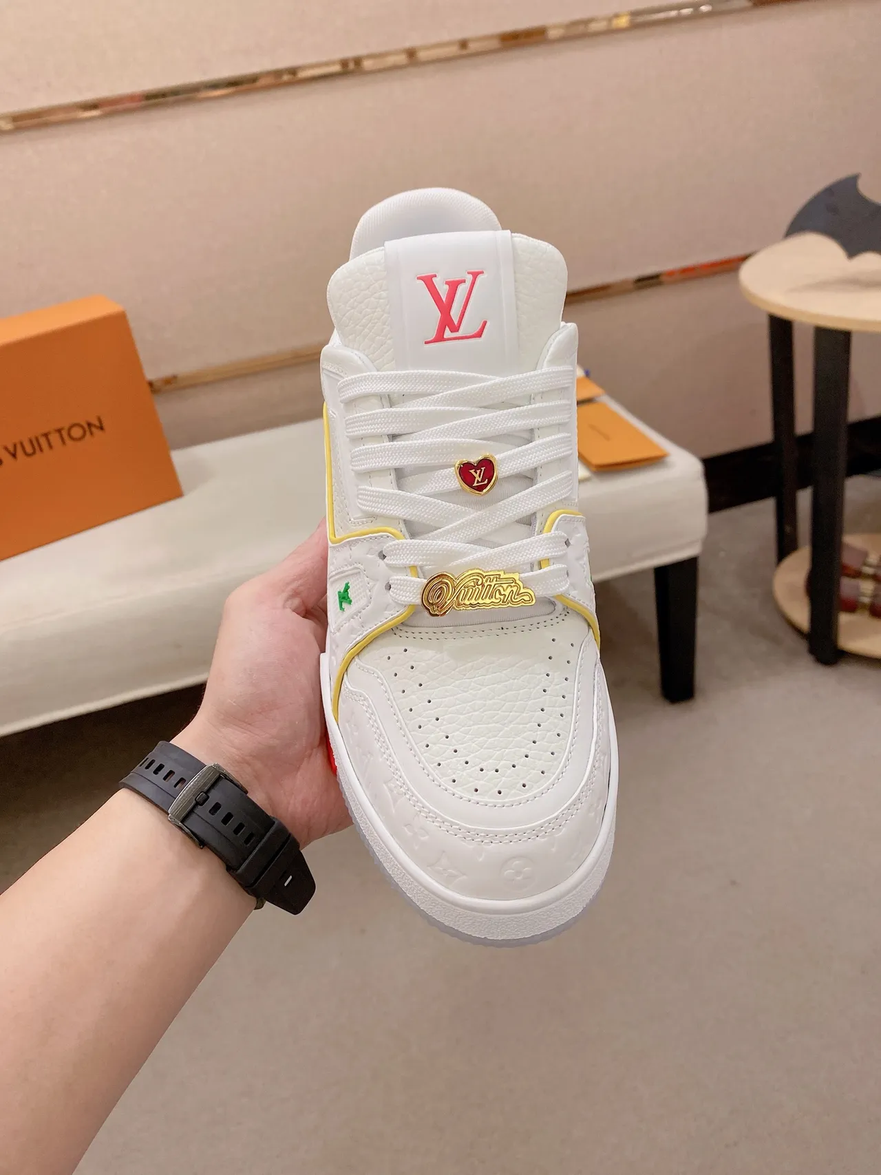 Louis Vuitton LV Trainer White Multicolor Embossed Monogram Leather Color-Blocked Piping And Accents Lifestyle Sneakers 5
