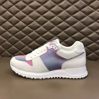 Louis Vuitton LV Trainer Blancos y Morados Cuero Panel Monogram Iridiscente Lifestyle Sneakers