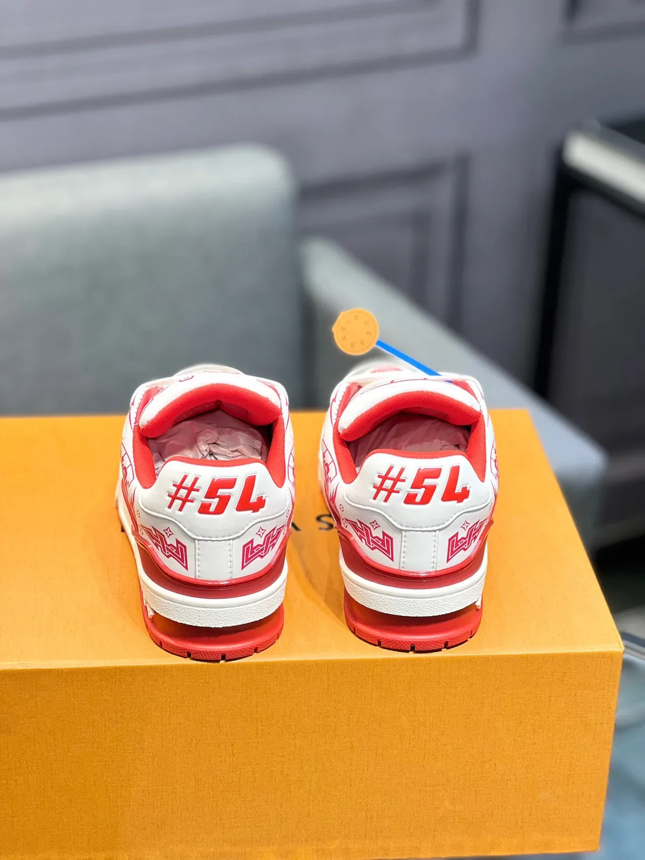 Louis Vuitton LV Trainer White Red Graffiti-Print Upper Sculpted Layered Midsole Lifestyle Sneakers 8
