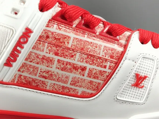 Louis Vuitton LV Trainer White Red Low-Top Brick-Monogram Overlay Lifestyle Sneakers 5