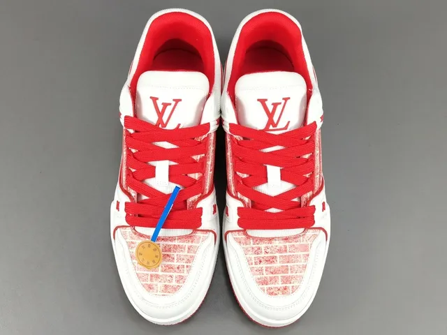 Louis Vuitton LV Trainer White Red Low-Top Brick-Monogram Overlay Lifestyle Sneakers 16