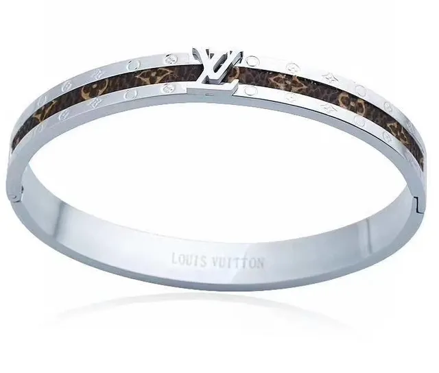 Louis Vuitton Monogram Canvas pulseira dourado marrom com articulação e inlay 2