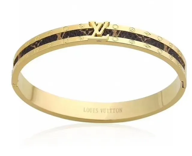 Louis Vuitton Monogram Canvas pulseira dourado marrom com articulação e inlay 4