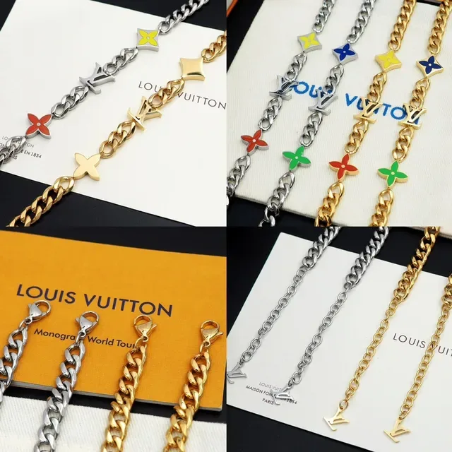Louis Vuitton Monogram Flower and LV Charm Curb Chain Bracelet 3