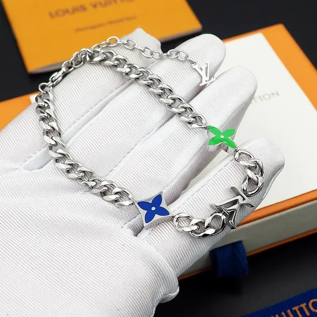 Louis Vuitton Monogram Flower and LV Charm Curb Chain Bracelet 4
