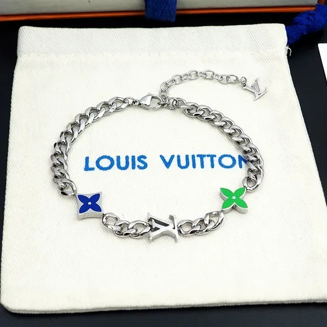Louis Vuitton Monogram Flower and LV Charm Curb Chain Bracelet 6