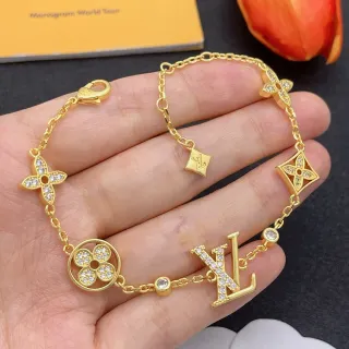 Louis Vuitton Monogram Flower LV Initiales सोने जैसा Pavé कंगन