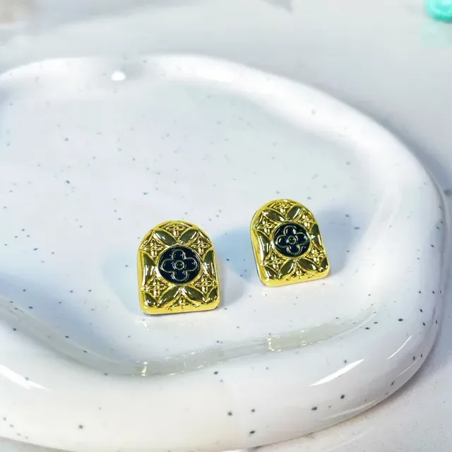 Louis Vuitton Monogram Flower Shield Stud Earrings 6
