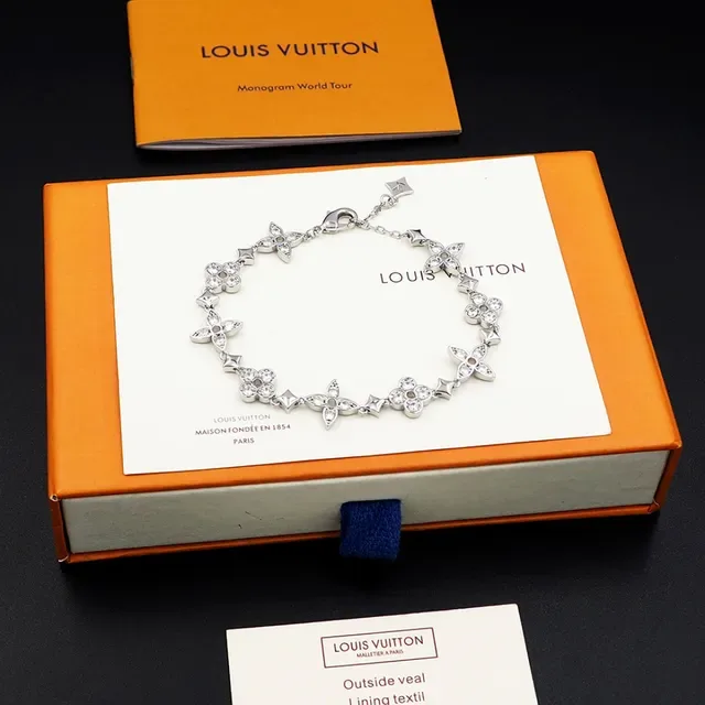 Louis Vuitton Monogram Flower Silver Gold Floral-Link Crystal-Embellished Bracelet 3