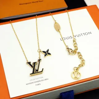 Louis Vuitton Monogram Collar Colgante Cadena de Oro y Negro Esmaltado