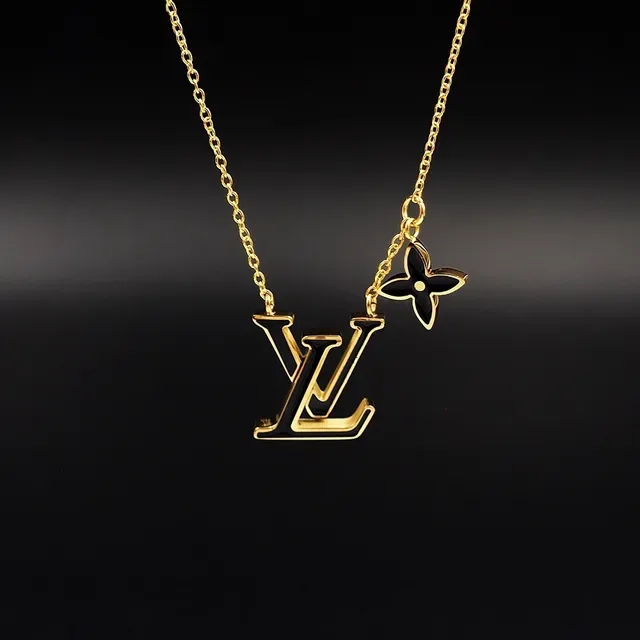 Louis Vuitton Monogram Colar Pendente Corrente Ouro Preto Esmaltado 4