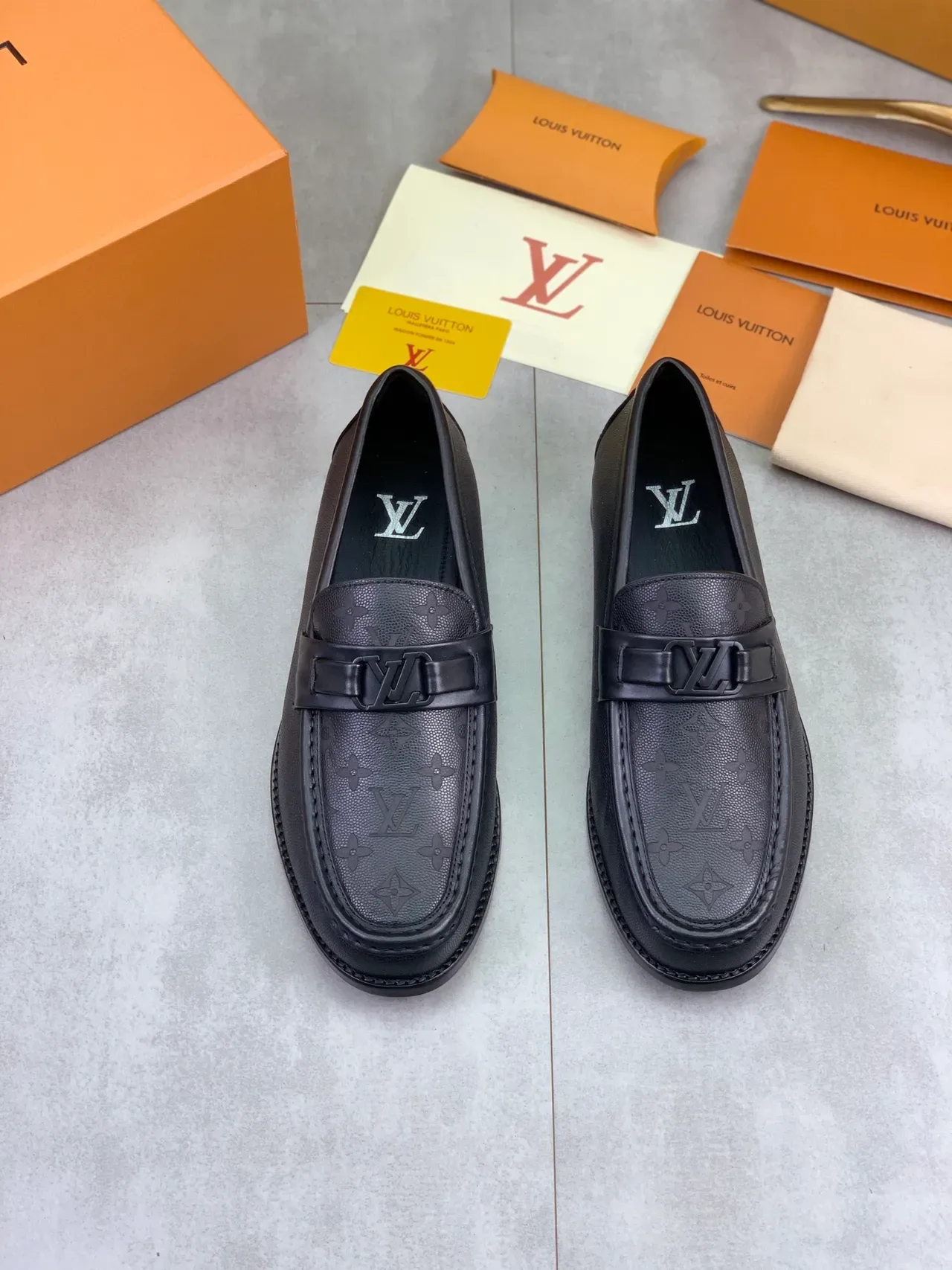 Louis Vuitton Monogram Loafer Black Leather Slip-On Loafers 4