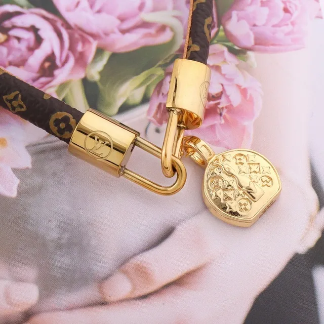 Louis Vuitton Monogram Lock Brown Gold Canvas Hardware Bracelet 2