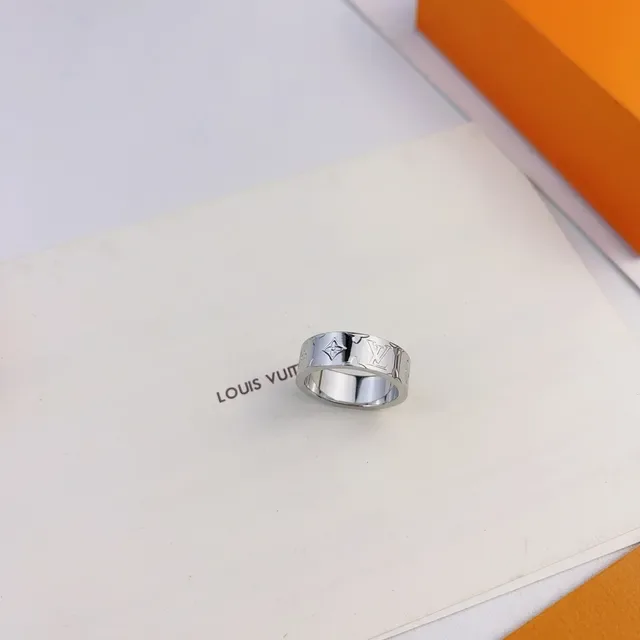 Louis Vuitton Monogram Ring Silver Wide Band Engraved Ring 3
