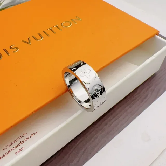 Louis Vuitton Monogram Ring Silver Wide Band Engraved Ring 9