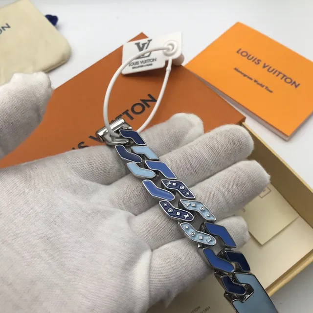Louis Vuitton Monogram World Tour Blue Enamel Chain Bracelet 3