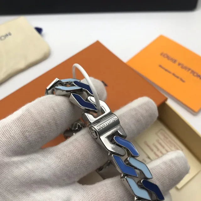 Louis Vuitton Monogram World Tour Blue Enamel Chain Bracelet 4