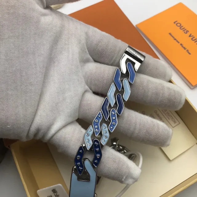 Louis Vuitton Monogram World Tour Blue Enamel Chain Bracelet 5