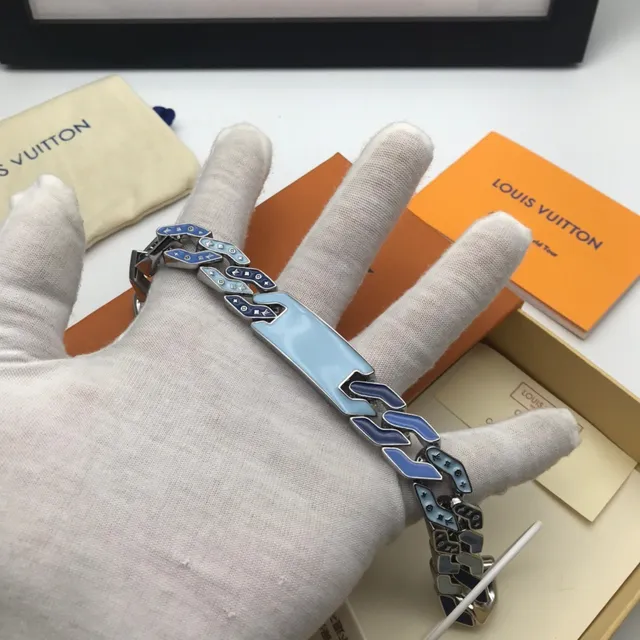 Louis Vuitton Monogram World Tour Blue Enamel Chain Bracelet 6