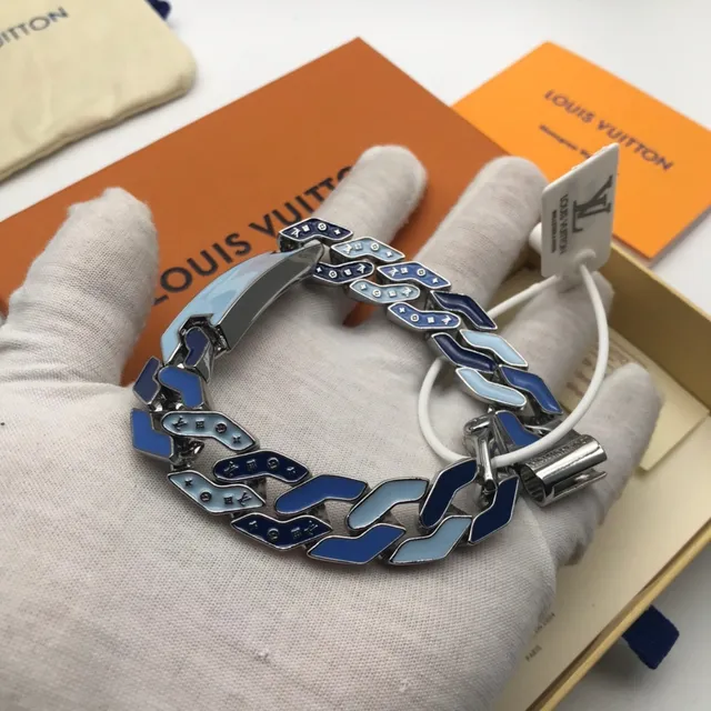 Louis Vuitton Monogram World Tour Blue Enamel Chain Bracelet 7