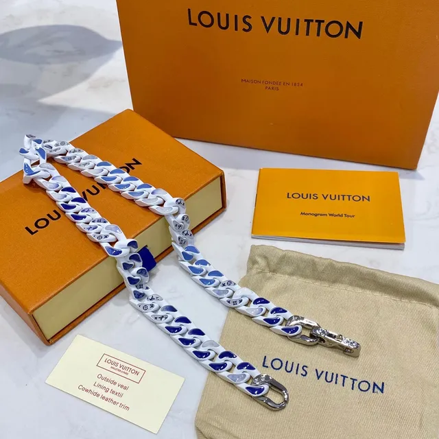 Louis Vuitton Monogram World Tour Collar de Cadena Cerámico Azul y Gris 2