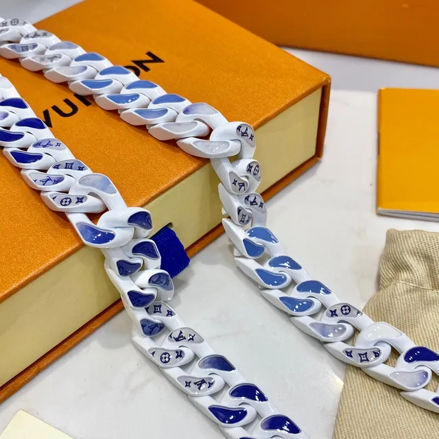 Louis Vuitton Monogram World Tour Collar de Cadena Cerámico Azul y Gris 6