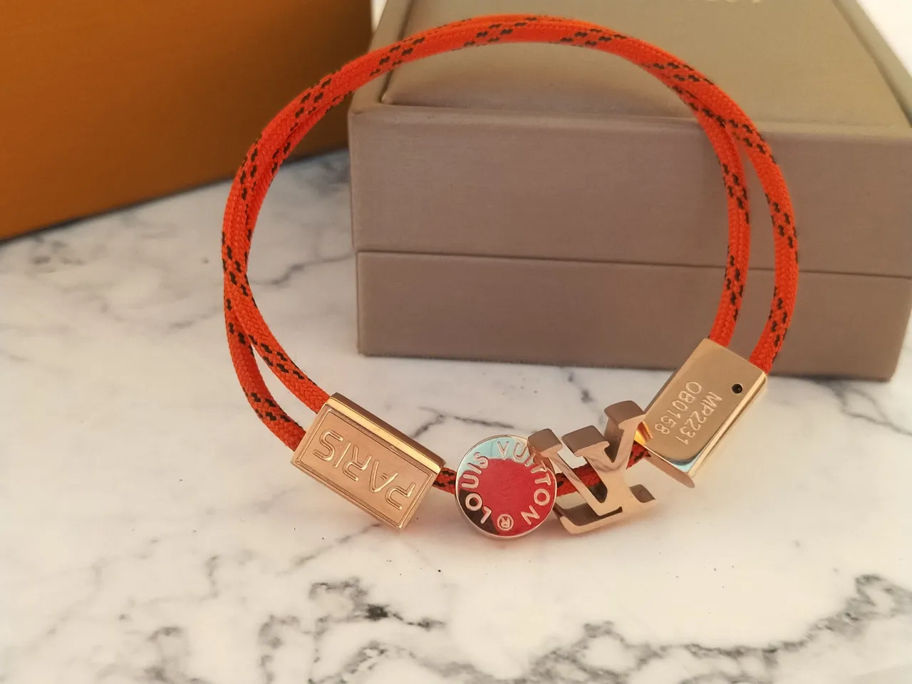 Louis Vuitton Multi-Charm Orange Braided Cord Bracelet 4
