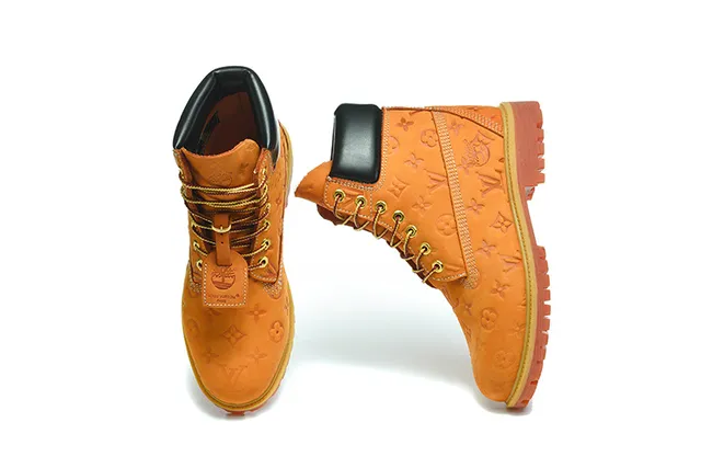 Louis Vuitton Orange Black Monogrammed Leather High-Top Lace-Up Work Boots 7