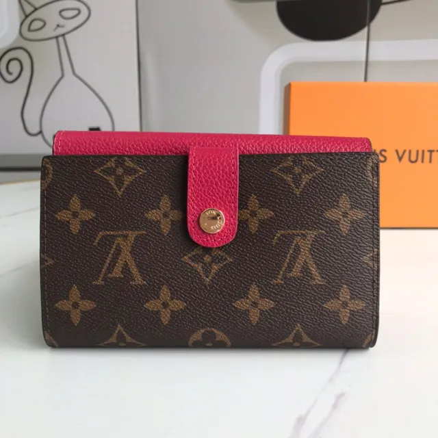 Louis Vuitton गुलाबी भूरा Envelope-Flap Monogram कैनवास छोटा बटुआ 18