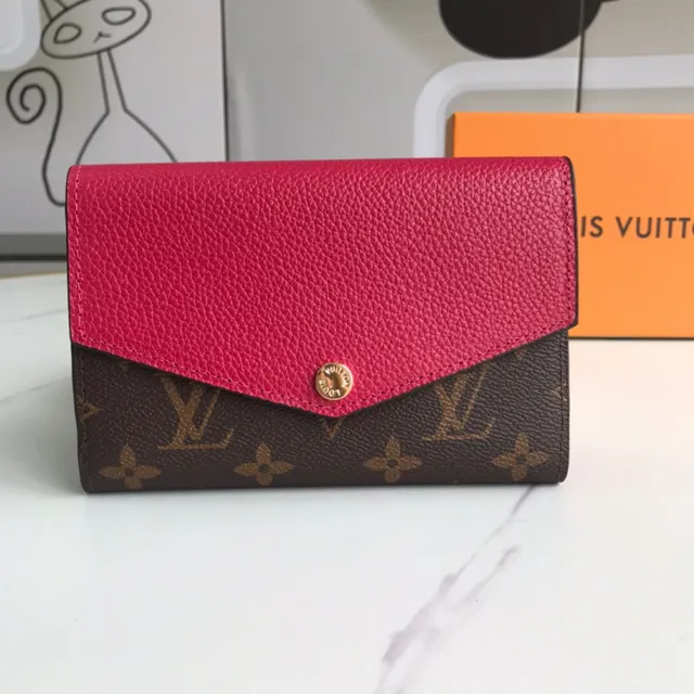 Louis Vuitton गुलाबी भूरा Envelope-Flap Monogram कैनवास छोटा बटुआ 19