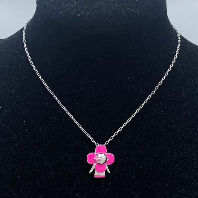 Louis Vuitton Pink Silver Chain Enamel Flower Charm Bracelet 2