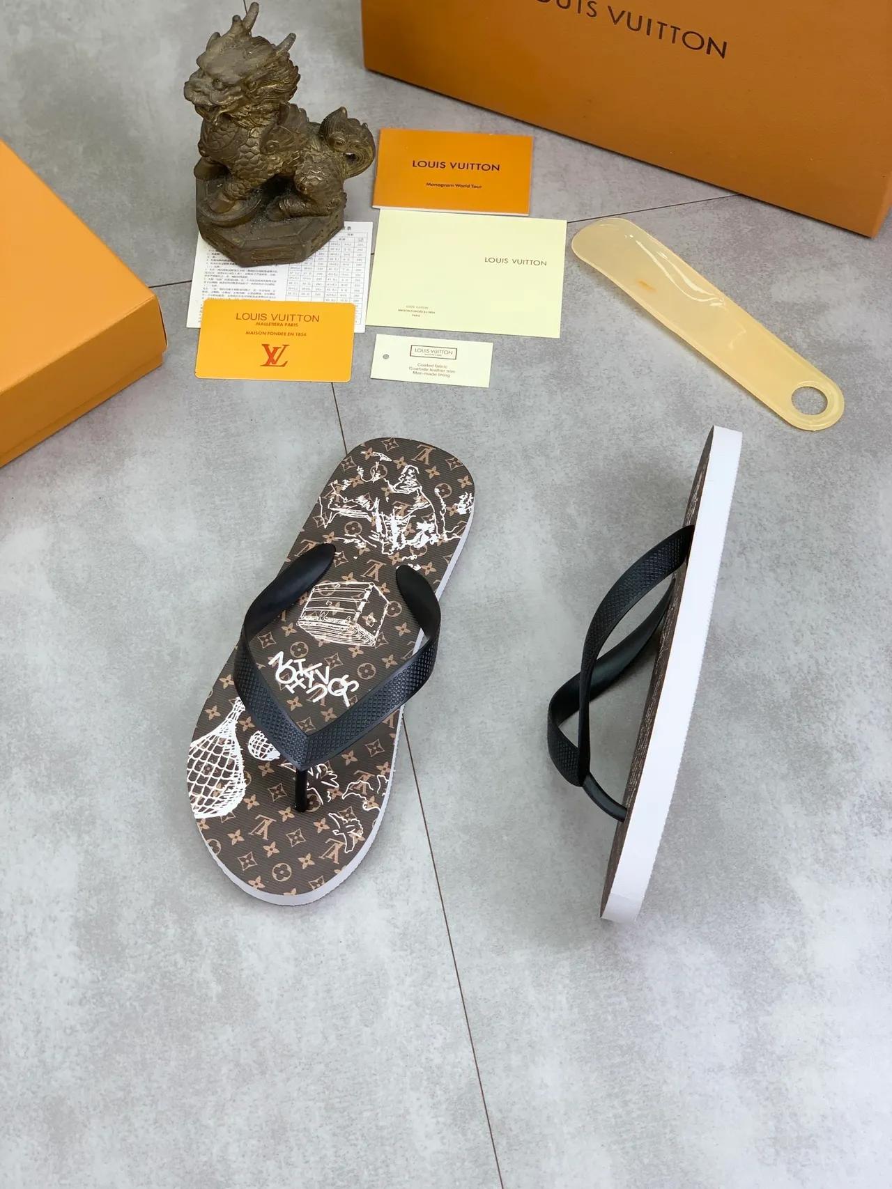 Louis Vuitton Printed Monogram and Damier Flip-Flop Slippers 22