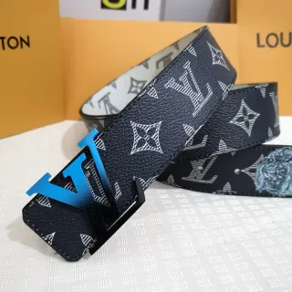 Louis Vuitton दोहरी तरफा काला नीला मोनोग्राम-प्रिंटेड चमड़े की बेल्ट