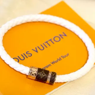 Louis Vuitton سوار حبل أبيض بني مضفر مطبوع إغلاق جلدي سوار