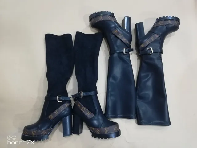Louis Vuitton Run Away Black Suede and Leather Monogram Platform Knee Boots 5