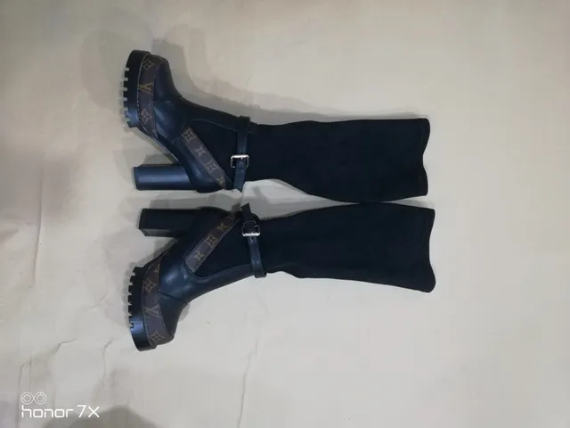 Louis Vuitton Run Away Black Suede and Leather Monogram Platform Knee Boots 6