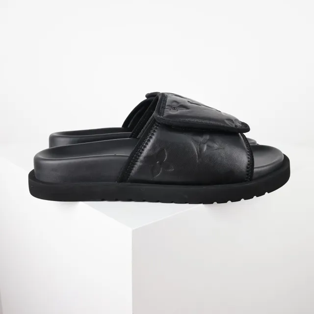 Louis Vuitton Run Away Slide صندل أسود مطبوع بمونوغرام زهور 3