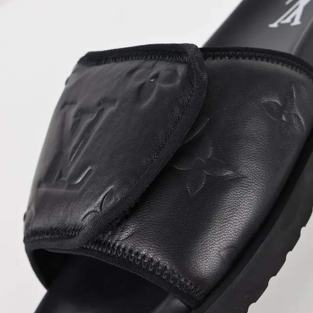 Louis Vuitton Run Away Slide صندل أسود مطبوع بمونوغرام زهور 6