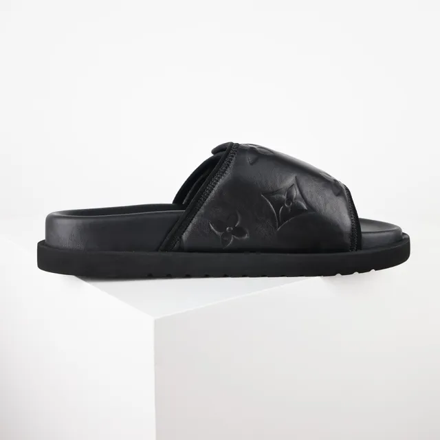 Louis Vuitton Run Away Slide صندل أسود مطبوع بمونوغرام زهور 7