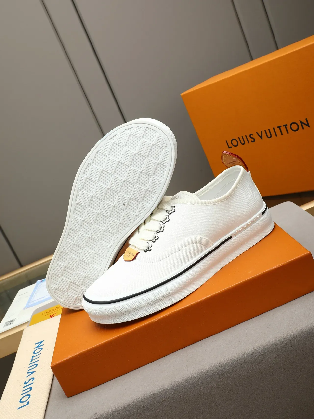Louis Vuitton Run Away White Orange Canvas Upper Embossed LV Monogram Midsole Lifestyle Sneakers 5