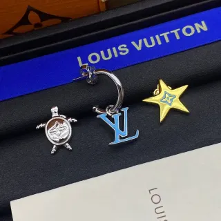 Louis Vuitton أقراط فضية زرقاء غير متماثلة مجموعة التعويذة ملونة بالمينا