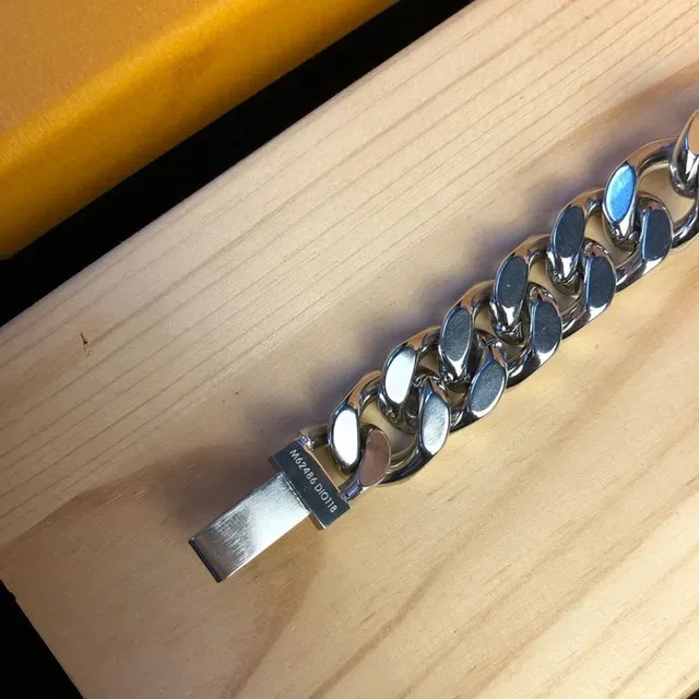 Louis Vuitton Silver Blue Chunky Curb Chain Enamel Monogram Plaques Bracelet 9