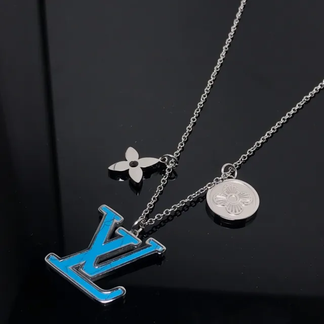Louis Vuitton Silver Blue Multi-Charm Enamel-Accented Necklace 3
