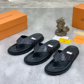 Louis Vuitton Slide Negro Monograma-Embossed Suela de Goma Moldada Chanclas
