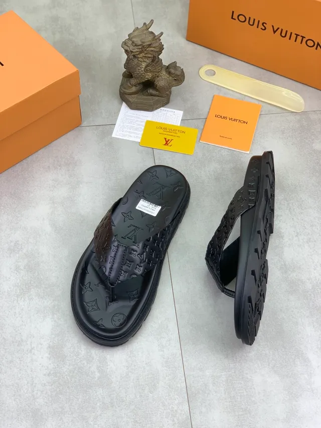 Louis Vuitton Slide Black Monogram-Embossed Molded Rubber Sole Slippers 4