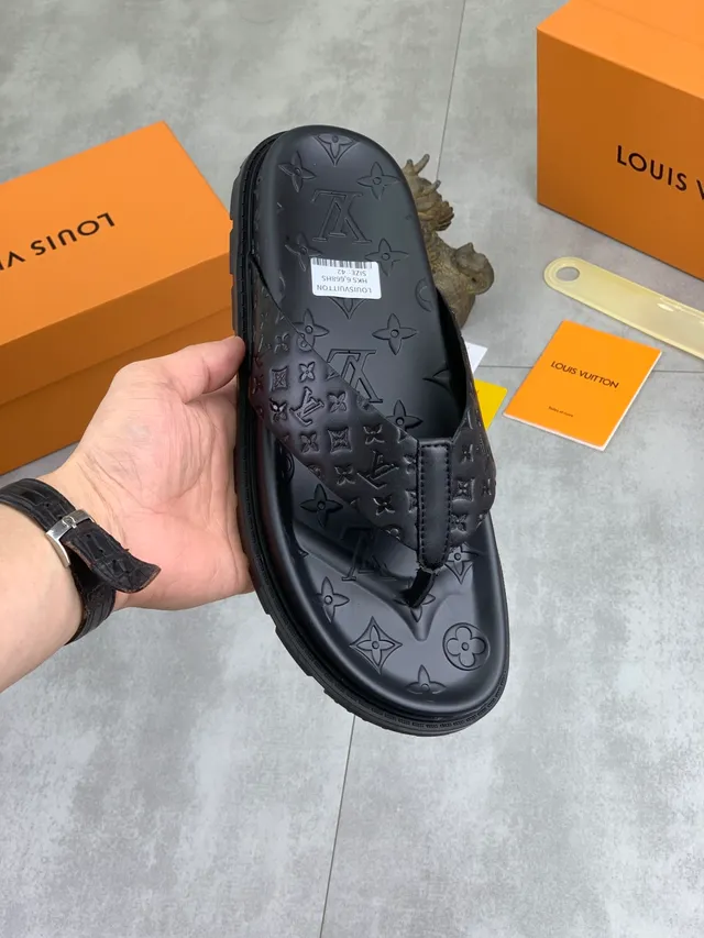 Louis Vuitton Slide Black Monogram-Embossed Molded Rubber Sole Slippers 7